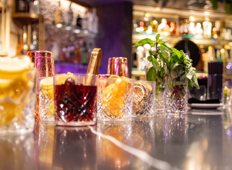 Bar glasses at event in Cleveland