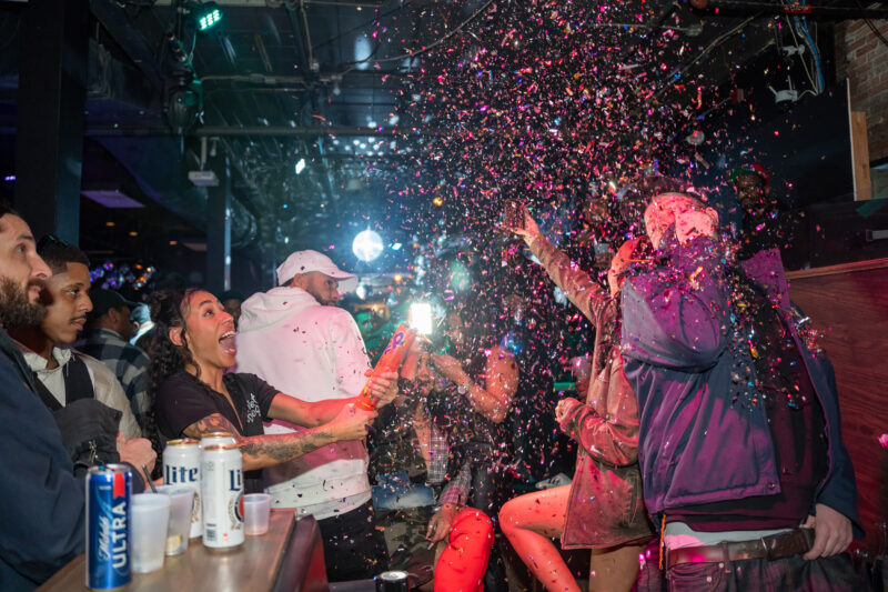 Confetti fills the bar in Cleveland
