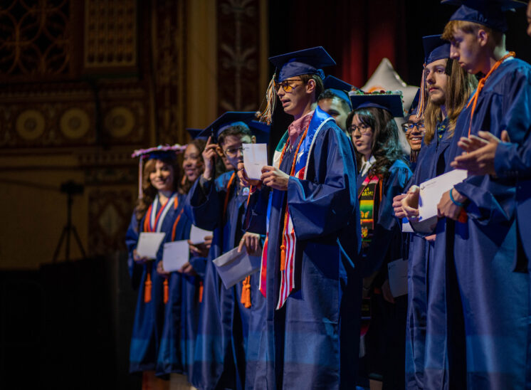 High school graduates on stage