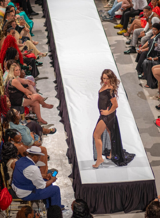 Overhead view of model at Cleveland fashion show