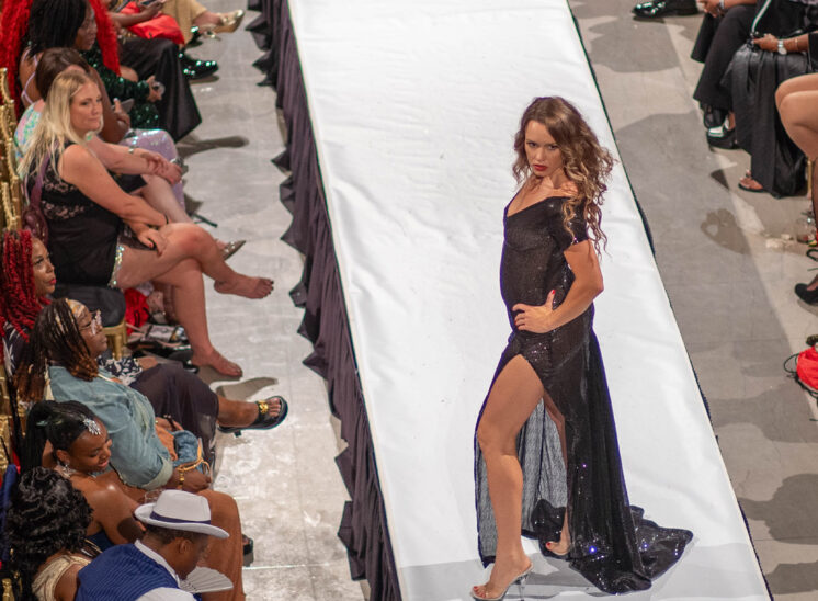 Overhead view of model at Cleveland fashion show