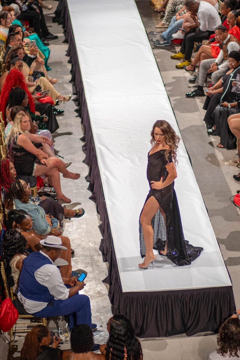 Overhead view of model at Cleveland fashion show