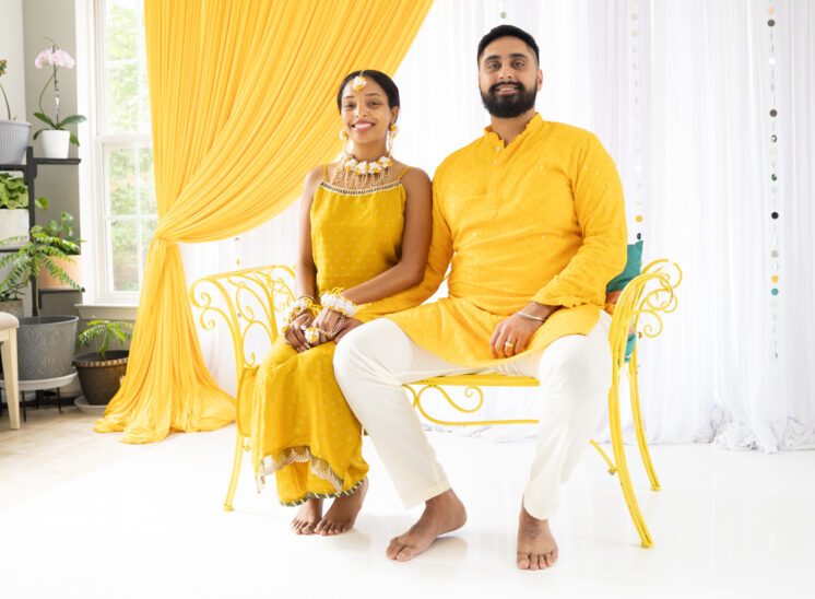 Bride and groom sit for first day of wedding